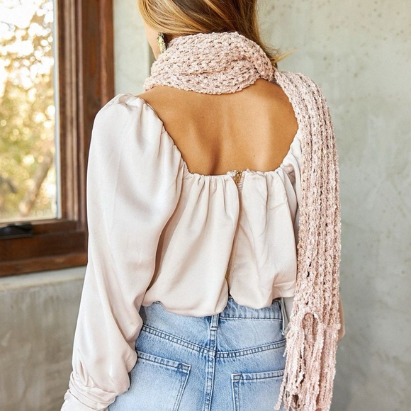 NEW DO + BE Cedro Long Sleeve Puff Detail Blouse Beige Size Medium NWT - Picture 2 of 8